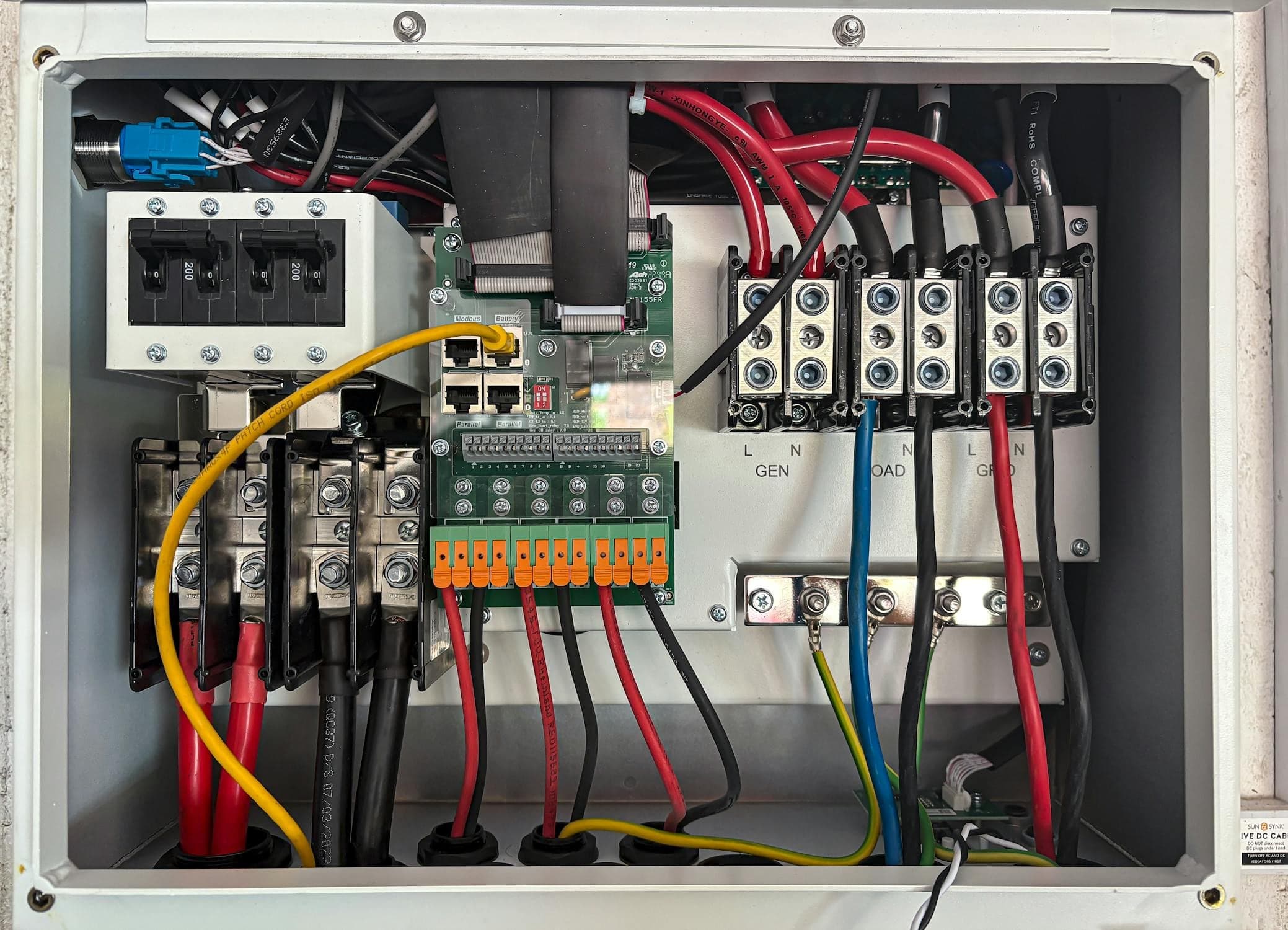 Close-up of neat wiring inside an electrical enclosure